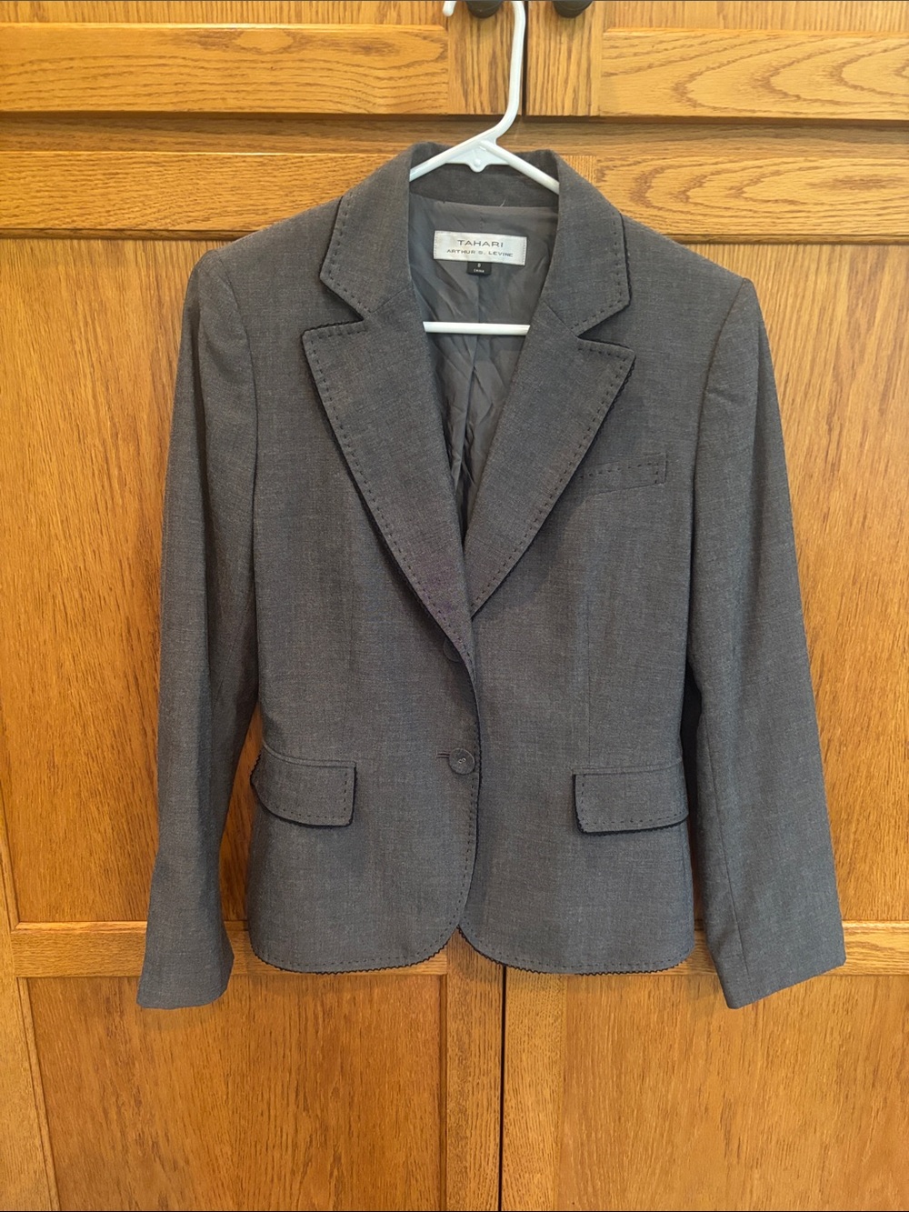 Tahari ASL Women's Dark Gray Single-Button Tailored Blazer
